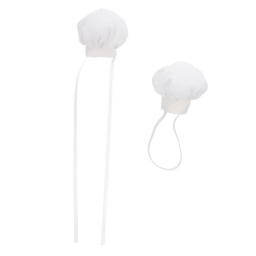 TOYANDONA 2 Stück Teiliges Puppen Kochmützen Weiß Mini Plüsch Küchenhut mit Elastischem Band und Band für Stofftiere Puppen Kostüm Zubehör von TOYANDONA
