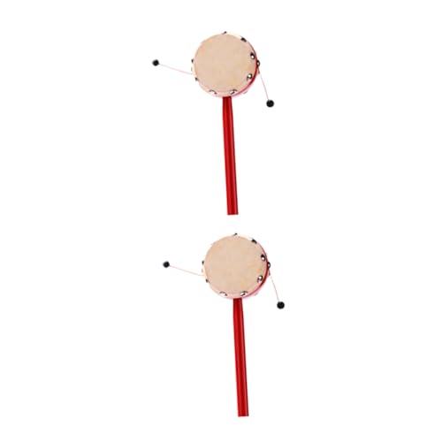TOYANDONA 2 Stück Teiliges Sheepskin Trommelrassel Holzgriff Rotes Musikinstrument für Junge Mädchen Hand Auge Koordination und Frühpädagogik von TOYANDONA