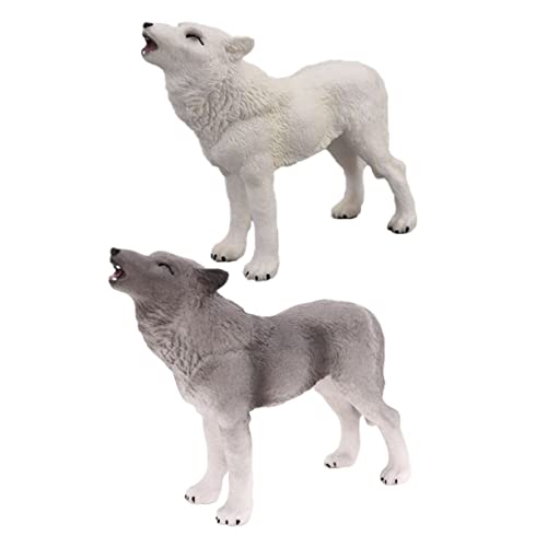 TOYANDONA 2 Stück Wolf Modelle Realistische Wildtier Dekoration Kunststoff Figuren für Lernspielzeug Deko Weiße und Graue von TOYANDONA
