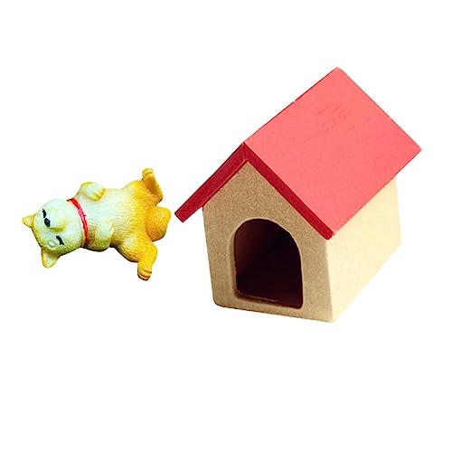 TOYANDONA 2stücke Miniatur Holz Hundehütte Mit Hund Figur Dekorative Modell Für Puppenhaus Und Kreative Szenen Zufälliges Hundemuster Für Spielzeug Und Zubehör von TOYANDONA