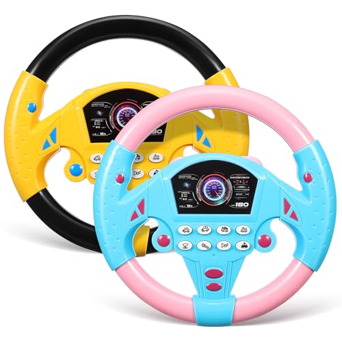 TOYANDONA 2-teiliges Lenkradspielzeug: Simulierter Fahrcontroller aus Kunststoff, Musikalisches Lenkradspielzeug mit Saugnäpfen – Sound- Und Lichtdesign – Rollenspiel für Die Früherziehung für von TOYANDONA