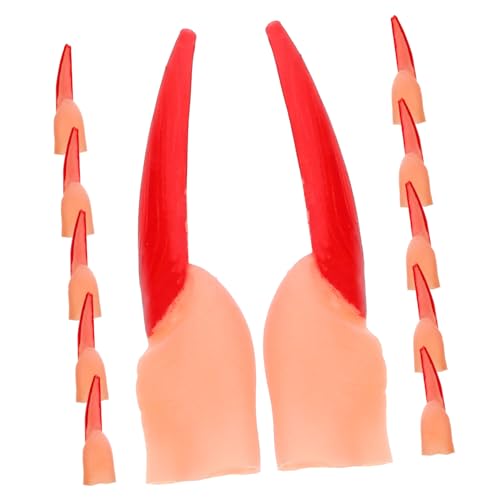 TOYANDONA 20 Stück Lustig Fingernagel Fingerkrallen Monsternägel Halloween Klaue Streich Hände Klein Fälschung Falsche Fingernägel Zombie-nägel-Abdeckung Plastik Rot von TOYANDONA