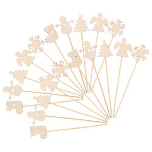 TOYANDONA 20 Stück Teiliges Holz Magierstäbe zum Bemalen Sticks mit Schneeflocken Weihnachtsbaum Schneemann Engel Glatte Kanten für Party Deko Kreatives von TOYANDONA