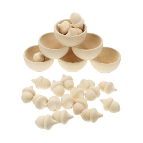 TOYANDONA 20 Stück Teiliges Holz Set mit Schalen Naturbelassenes DIY Bastelset zum Zählen Sortieren und Bemalen Robustes Tragbares Holzspielzeug für Kreative Handarbeit und Rustikale von TOYANDONA