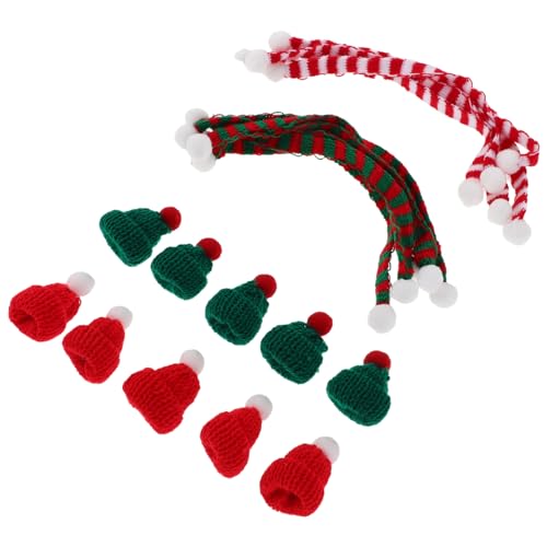 TOYANDONA 20 Stück Teiliges Mini Weihnachtsmützen und Schalset Rote und Grüne Mini Santa Hüte mit Bunten Schals Vielseitige Festtagsdekoration für Flaschen Puppenhäuser und DIY von TOYANDONA