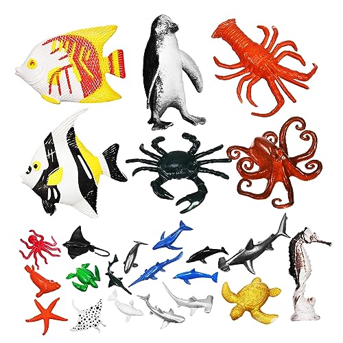 TOYANDONA 24 Stück Mini Meerestiere Spielzeugset Realistische Kunststofffiguren Platzsparend für Aquarium Dekoration und Lernspiel Sicher und Langlebig von TOYANDONA