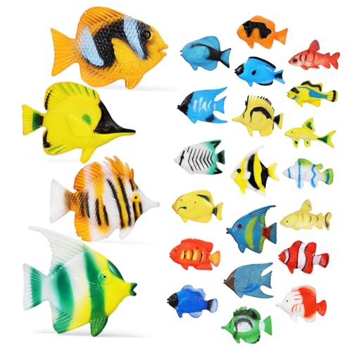 TOYANDONA 24 Teiliges Tropische Plastikfische Mittlere und Große Modelle Realistische Meerestiere Figuren Langlebiges Badespielzeug für Pädagogisch für Geburtstagsdeko und Lernspielzeug von TOYANDONA