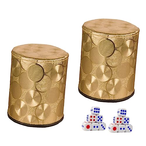 TOYANDONA 2Er-Sets-Box Leder farbbecher Würfel Becher Easy putz настольные игры Toys dice Set Pub Spiel Tee Becher mit Deckel Würfelbecher aus Leder Würfelbecher mit Würfeln PU-Leder Golden von TOYANDONA