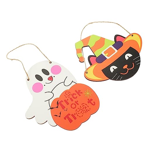 TOYANDONA 2St Halloween-Zeichen Halloween anhänger Halloween atmosphäre Halloween-Party-Dekoration halloweendeko Halloween-Banner Terrasse Tür Halloween-Holz-Veranda-Schild Anhänger aus Holz von TOYANDONA
