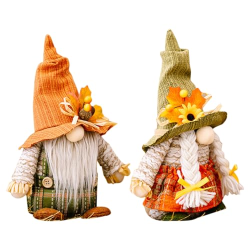 TOYANDONA Thanksgiving-GNOME-Puppen 2 Stück Erntedankfest-GNOME Gartenzwerge Gestrickte GNOME Desktop-Dekorationen Für Thanksgiving von TOYANDONA