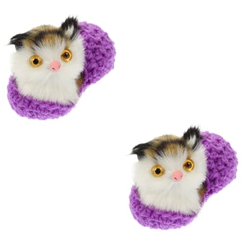 TOYANDONA 2st Katzenschmuck Katze Kuscheltiere Modell Miniaturmodell Ausgestopftes -plüschtier Katzenpuppe Tierfigur Kleine Katzenfiguren Garn Violett Hausschuhe Künstlich von TOYANDONA