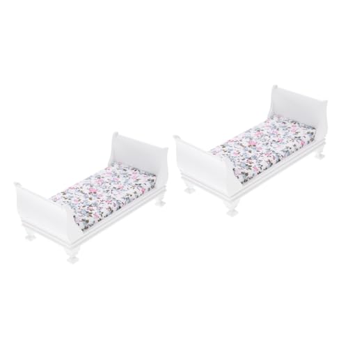 TOYANDONA 2St Mini-Bett-Modell Puppenhaus puppenmöbel pupenbetten schmücken Mini-Bett-Möbel Miniatur Holzbett Jahrgang Einzelbett Ornamente Puppenbett Mikroszene Bett aus Holz hölzern Weiß von TOYANDONA
