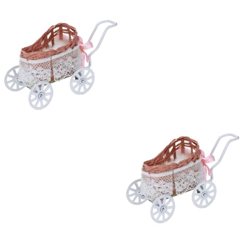 TOYANDONA 2St Mini-Kinderwagen Puppenwagen Mini-Picknickkorb Mini-Mülleimer Spielzeug Möbel Miniatur-Kinderzimmerzubehör so tun, als würden sie Spielen Kinder spielset Krippe Modell Stoff von TOYANDONA