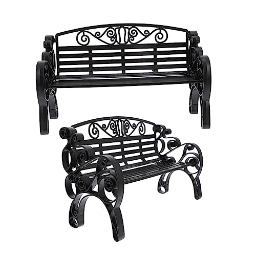 TOYANDONA 2St Stuhlmodell Puppenhaus-Minibank Miniatur Mini-Gartenbank Wohnkultur kinderspielzeug Mini-Bankverzierung Mini-Bankmodell aus Kunststoff Plastik Black von TOYANDONA