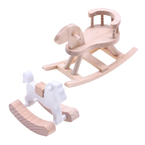 TOYANDONA 2Stücke Holz Schaukelpferd für Puppenhaus Unbemalt Dekorationsmodell Vielseitig Einsetzbar für Sammler und Kinderzimmer Sicheres und Charmantes Zubehör von TOYANDONA
