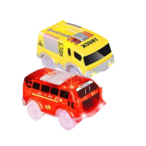 TOYANDONA 2Stücke LED Glühendes Track Auto Elektrisches Fahrzeug für Jungen und Mädchen für Kreative Autorennbahn ohne Batterien Interaktives Lernspielzeug von TOYANDONA