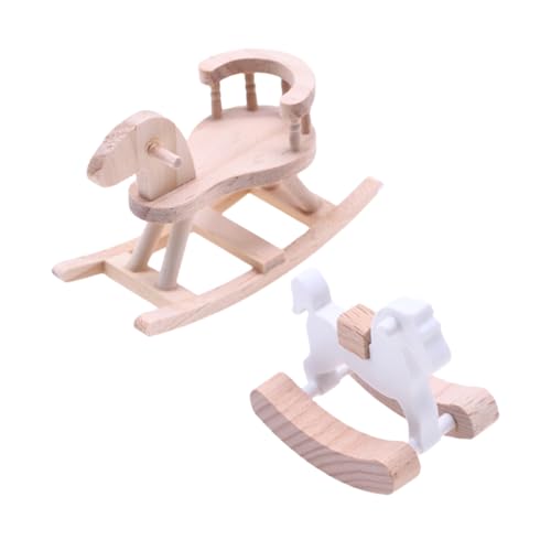 TOYANDONA 2Stücke Miniatur Holz Schaukelpferd für Puppenhaus Unbemalt DIY Holzmodell für Puppenhausmöbel und Dekoration für Sammler und Kinderzimmer von TOYANDONA
