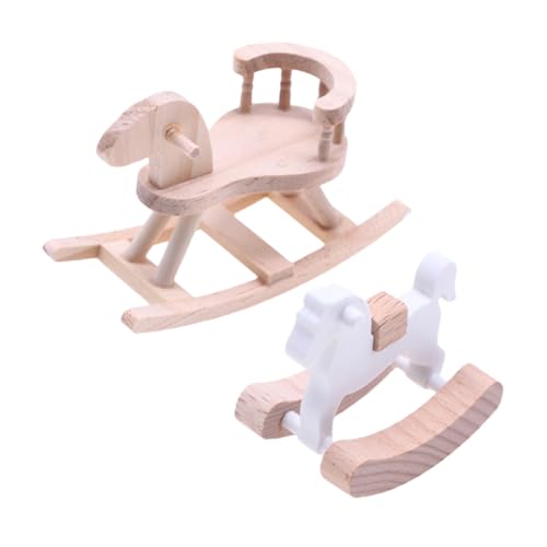 TOYANDONA 2Stücke Schaukelpferd aus Holz Puppenhausmöbel und Vintage Dekoration für Puppenhäuser Vielseitig Einsetzbar für Kinderzimmer und von TOYANDONA