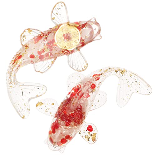 TOYANDONA 2st Kristall-koi-Fisch-Ornamente Kleine Fischfigur Schüssel Kaktus Karpfen Gefälschte Pflanze Fischglas Gefälschter Fisch Roboterfisch Figuren Muschel Fisch Figur Harz-leim Rot von TOYANDONA