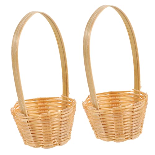 TOYANDONA 2st Mini-bambuskorb Perlschnur Spielzeugmöbel Lose Aufbewahrung Von Tee Spielzeugwagen Dekorative Korbdekoration Amor Kostüm Requisiten Spuckende Türklinkenbehänge Nebelfrei Stange von TOYANDONA