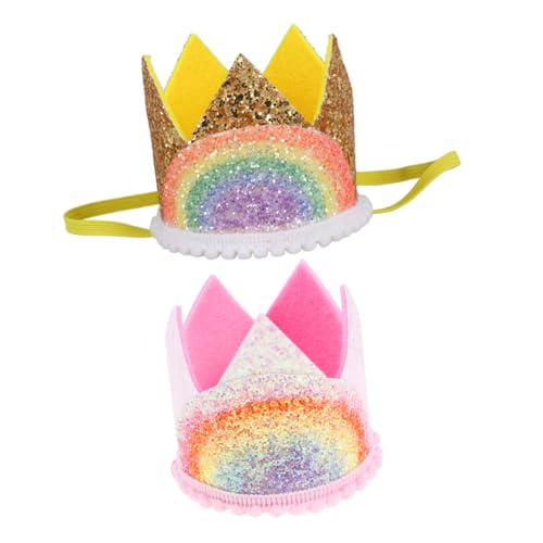 TOYANDONA 2st -geburtstagsparty-regenbogen-kronen-spitzen-stirnband Stirnbänder Glitzer-regenbogen-haarband Stift Passende Familienoutfits Kronenkopfbedeckungen Geburtstagskrone Stoff von TOYANDONA