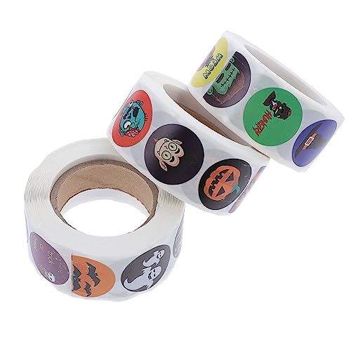 TOYANDONA 3 Rollen Halloween Kostümaufkleber Nagelaufkleber Runde Aufkleber Kreisaufkleber Cartoon Aufkleber Grimassenaufkleber Halloween Aufkleber Lustige Aufkleber Geister von TOYANDONA