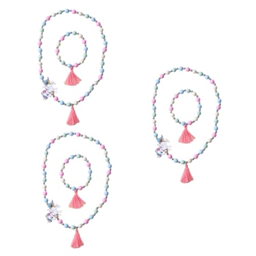 TOYANDONA 3 Sätze 2St HolzmehrfarbigPerlen Kinderarmbänder Schmuck für kleine Mädchen tolles Geschenk Halskette Perlenkette für Kinder Perlenarmband für Kinder Karikatur einstellen hölzern von TOYANDONA