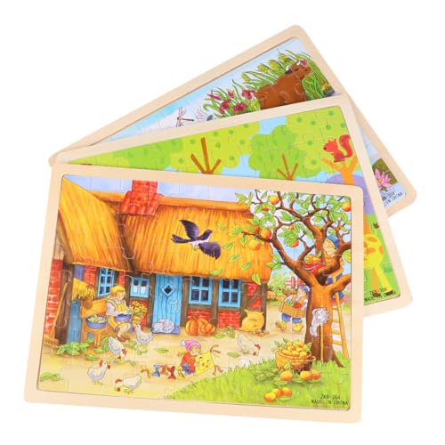 TOYANDONA 3 Sätze Bunte Holzpuzzle für Lernspielzeug mit Tier Bauernhofmotiven Pädagogisch Sicher Verarbeitet für Kleinkinder und Vorschulkinder von TOYANDONA