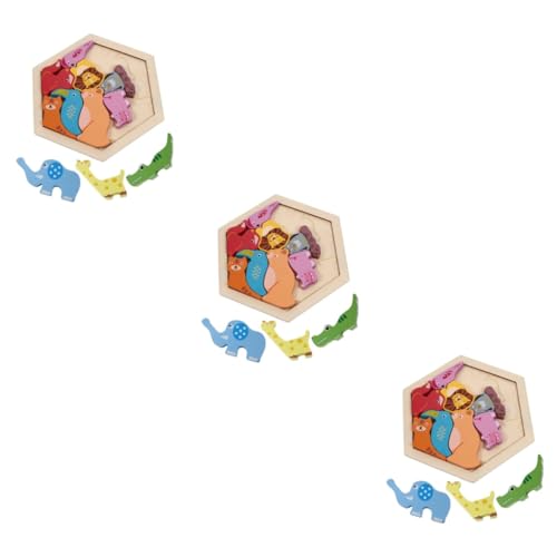 TOYANDONA 3 Sätze Holzblock Wildes Tier Babyspielzeug Aus Holz Tier Puzzles Spielset Aus Holz Vorschule Spielzeug Für Vorschuljungen Lernspielzeug Geburtstagsgeschenk Kind Hölzern Karikatur von TOYANDONA