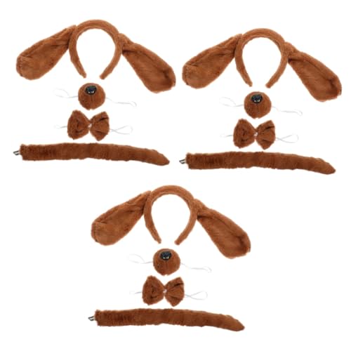 TOYANDONA 3 Sätze Hundebekleidung Tier-Cosplay-kostüme Welpenkostüm-Set Kopfschmuck Für Welpenohren Halloween-Cosplay-Stirnband Hundeohren-Stirnband Hundefliege Stoff Lustig Requisiten Kind von TOYANDONA