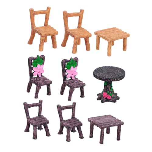 TOYANDONA 3sätze Miniaturmöbel Aus Kunstharz Mini-bastelmöbel Mit Tisch Und Stühlen Miniatur-Ornament-Kits Für Feengarten-Dekoration Und DIY-projekte Schreibtisch-Dekoration Für Kleine von TOYANDONA