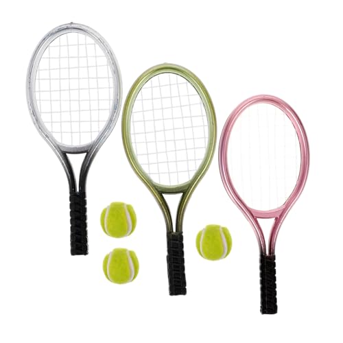 TOYANDONA 3 Sätze Miniatur Tennisschläger mit Ball Realistische Miniatur Tennis Deko für Puppenhaus Leichte Robuste Spielzeugmodelle als Schlüsselanhänger oder Doll Accessoires von TOYANDONA