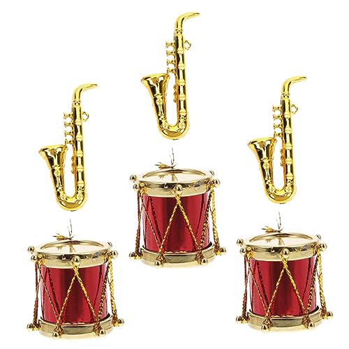 TOYANDONA 3 Sätze Puppenhaus Mini-Saxophon Mini-Musikinstrument Miniatur-altsaxophon Weihnachtsmusikinstrument-Ornament Puppenhaus-minitrommel Spielzeuge Kleines Musikinstrument Klassisch von TOYANDONA