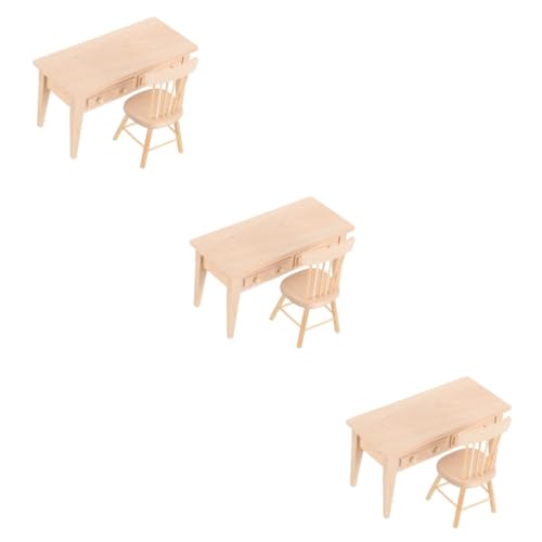 TOYANDONA 3 Sätze Puppenschmuck Mini-Schreibtischstuhl-Figur Mini-Hausaccessoire Tischmodell aus Holz entzückende Puppenmöbel Mini-Möbelmodell Puppenhaus Ornamente einstellen hölzern von TOYANDONA