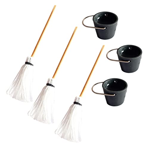TOYANDONA 3 Sätze Simulierte Eimer Mopp Kombination Dekoration Kleines Mini Puppenhaus Reinigungsmittel Mini Mopp Eimer Kit Kleiner Eimer Haushaltswischeimer Kleiner Mopp Eisen von TOYANDONA