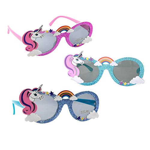 TOYANDONA 3 Stück Einhorn Sonnenbrille Einhorn Party Neuheit Sonnenbrille mit Glitzer Rahmen Lustige Kostüm Brille Einhorn Geburtstagsfeier Gunst für Kinder von TOYANDONA