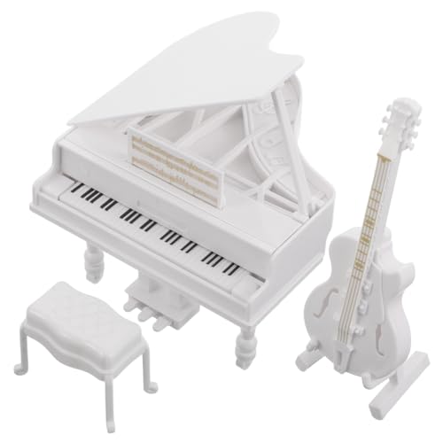 TOYANDONA 3 Stück Miniatur Klavier Modell Set Teiliges Mini Musikinstrument für Puppenhaus Dekoration Realistische Mini Gitarre mit Hocker für Fotografie und Sammler von TOYANDONA