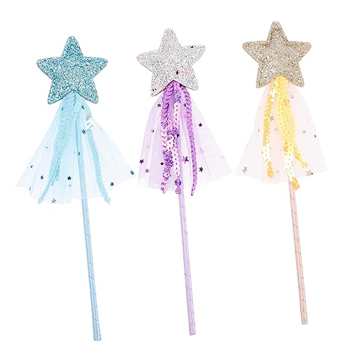 TOYANDONA 3 Stück Teiliges Glitzernde Märchenstöcke für Handheld Feenstab mit Fransen für Geburtstagsfeiern und Kostüm Accessoires Blau und Gold von TOYANDONA