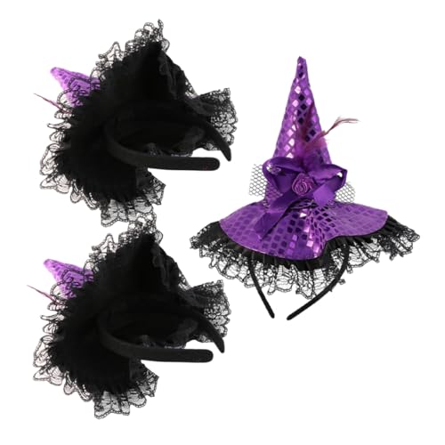 TOYANDONA 3 Stück Teiliges Hexenhut Haarreif mit Pailletten und Spitze Halloween Kostüm Accessoire für Frauen und Mädchen Flexibler und Leichter Kopfschmuck für Party Cosplay Verkleidung von TOYANDONA