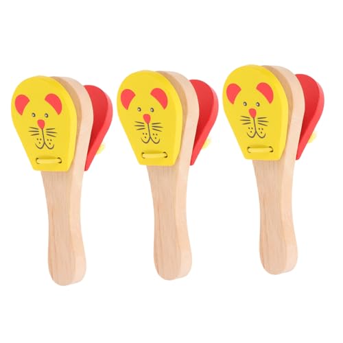 TOYANDONA 3 Stück Teiliges Holzklapper Mausmotiv Kindersicheres Percussion-Instrument für Kleinkinder Fördert Frühe Musikbildung Einfach zu Greifen Nachhaltiges Holzmaterial für Familienzeit von TOYANDONA