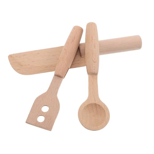 TOYANDONA 3 Stück Teiliges Holzspielzeug Set für Realistische Küchengeräte mit Messer und Löffel für Rollenspiele für Schneiden von Obst Gemüse und Sandwiches für Kleinkinder von TOYANDONA