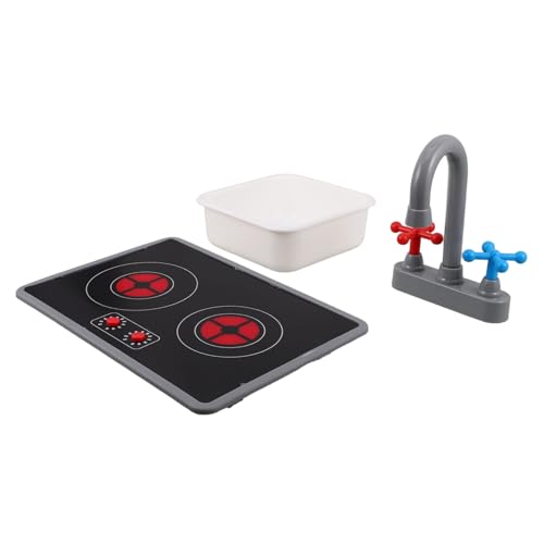 TOYANDONA 3 Stück Teiliges Kinderküchen mit Realistischem Elektronischem Induktionskochfeld Spielspüle und Wasserhahn mit Licht und Soundeffekten Robustes Kunststoff für Kleinkinder Tragbar von TOYANDONA