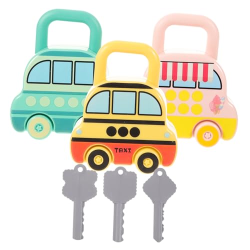TOYANDONA 3 Stück Teiliges Lernspielzeug mit Schlössern und Schlüsseln Pädagogische Fahrzeug Spielzeuge für Kleinkinder Jahre Fördert Feinmotorik und Kognitive Entwicklung durch Sortier und von TOYANDONA