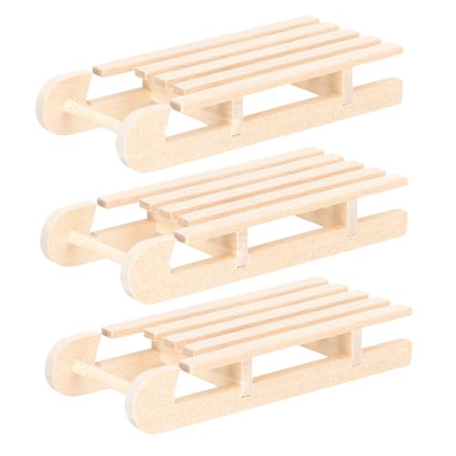 TOYANDONA 3 Stück Teiliges Mini Holzschlitten Unlackiert Holzdekoration Weihnachtsdeko Tischdeko Handgefertigt für Büro Puppenhaus von TOYANDONA