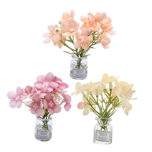 TOYANDONA 3 Stück Teiliges Miniatur Dekorationsset mit Künstlichen Blumen in Mini Vasen Detailreiche Micro Landschaftspflanzen für Puppenhaus Farbige Miniaturblumen für DIY Szene von TOYANDONA