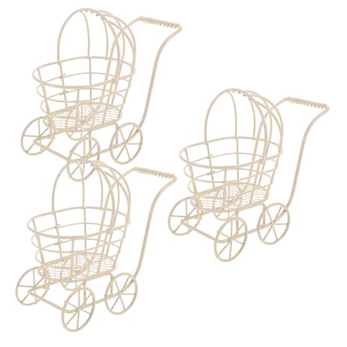 TOYANDONA 3 Stück Teiliges Miniatur-babybuggy Eisen-draht Puppenwagen Aufbewahrungskorb Puppenhaus-deko für Langlebiges Kinderwagen-zubehör für Fantasievolles Rollenspiel von TOYANDONA