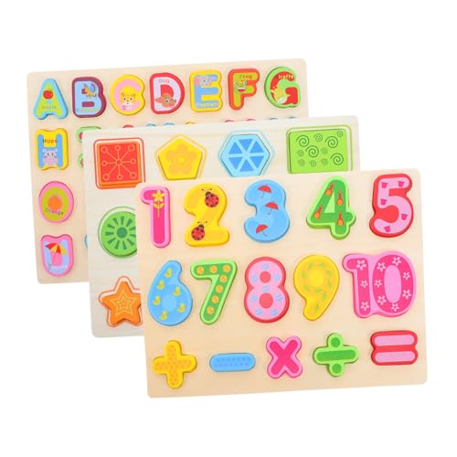 TOYANDONA 3 Stück Teiliges Montessori Holzpuzzle Zahlen Buchstaben und Formen Handgerechte Lernspiele Feinmotorik Koordination und Frühkindlicher Bildung für Kleinkinder und Vorschulkinder von TOYANDONA