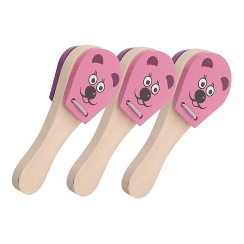 TOYANDONA 3 Stück Teiliges Percussion Instrument Holz Kastagnetten mit Mausmotiv Traditionelles Orff Holzspielzeug Früherziehung Fördert Hand Auge Koordination und Musikalische Entwicklung von TOYANDONA