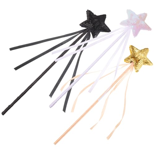 TOYANDONA 3 Stück Teiliges Sternförmige Feenstäbe für Glitzernde mit Bändern Dekorative Hexenstäbe für Mädchen und Party Accessoire für Tanz Konzert und Fotografie von TOYANDONA