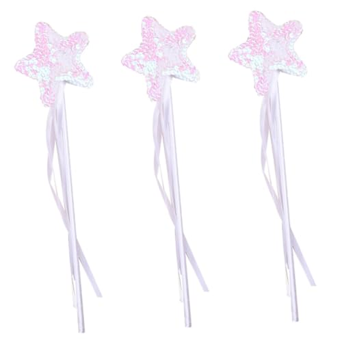 TOYANDONA 3 Stück Teiliges Sternförmige Feenstäbe mit Banddesign Handlicher Pailletten Zauberstab für Cosplay Verkleidung Geburtstag und Bühnenauftritte von TOYANDONA